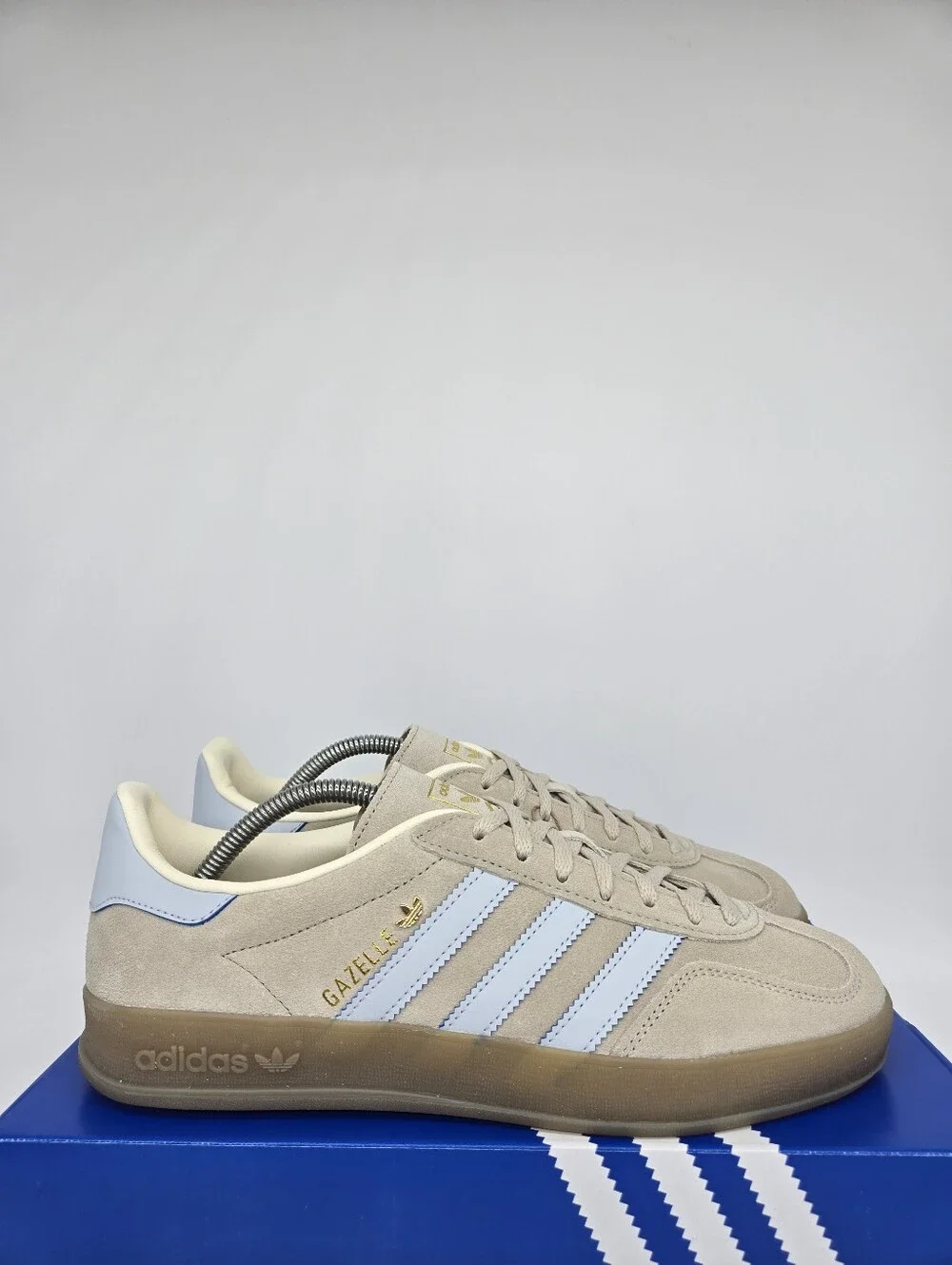 adidas Women's Gazelle Indoor JR2432 Wonder Beige Halo Blue Shoes Size 10